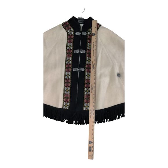 Vintage Fjord Norway AS Evebososs Wool Elegant Cream Black Cape Fringe Sz 38/SM - Picture 5 of 9